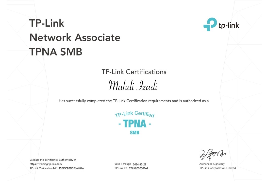  گواهینامه قبولی در آزمون TPNA 